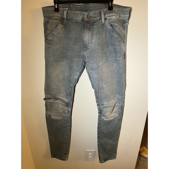 G Star Raw Jeans Men 36x34 Gray 3D Zip Knee Super Slim Moto Biker Faded 5620 - Picture 3 of 16
